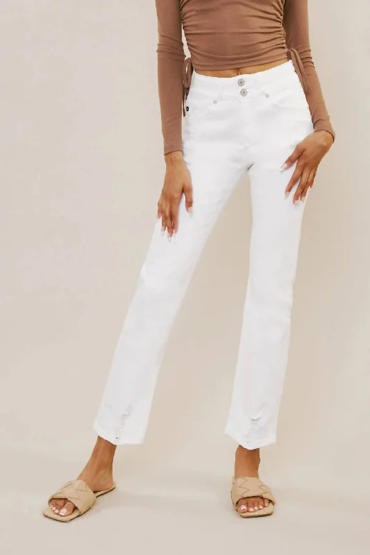 Modern Knit Jogger Pants-Women's Polka Dot Pants-Summer High-Rise Slim Straight Jean In White