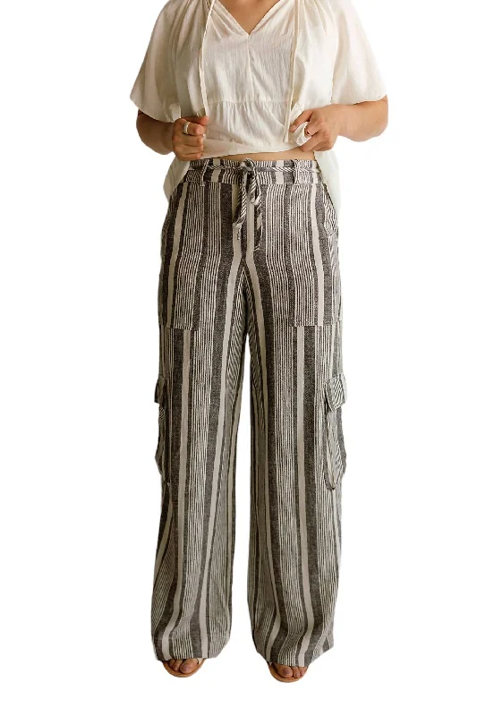 Comfy Pajama Pants-Women's Moisture-Wicking Pants-Sunset Linen Pants In Striped