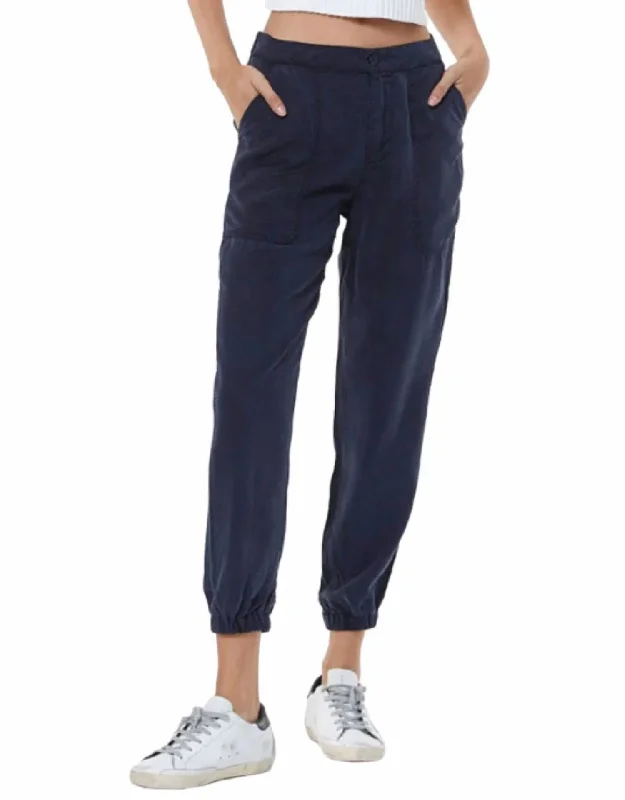 Zipper Pockets Pants-Women's Leggings Pants-Trooper Linen Jogger In Navy