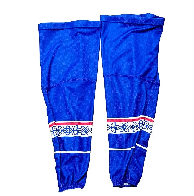 Flexible Stretch Jogger Pants-Women's Plus Size Pants-Used CCM OHL Sock (Blue/White/Flowers)