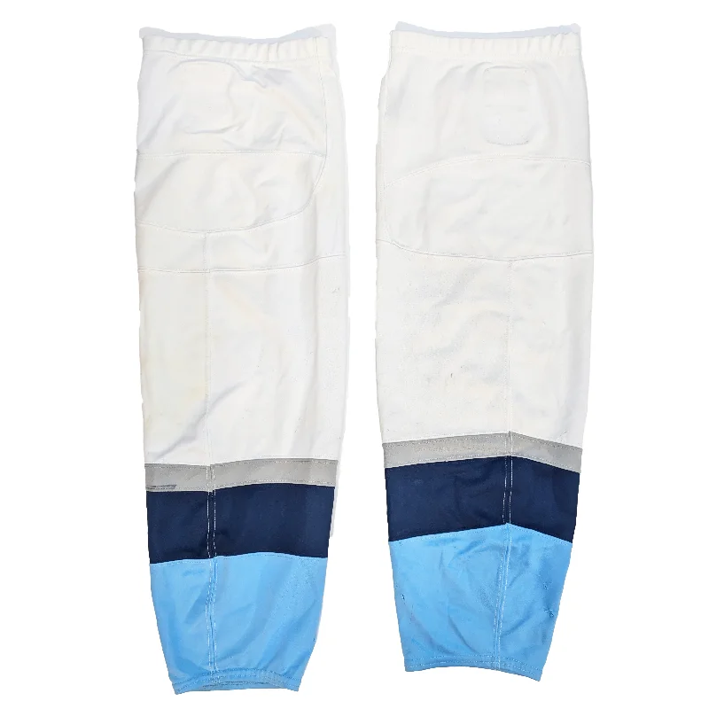 Stretch-fit Lounge Pants-Women's Flared Leggings-USHL - Used Socks (White/Blue/Grey)