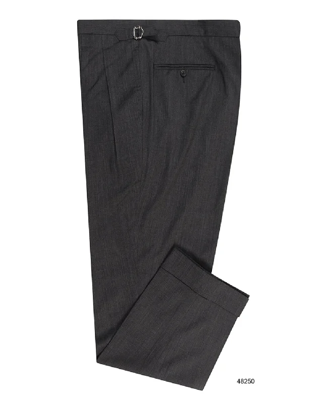 Relaxed Trousers Pants-Women's Training Pants-Washable Wool Pants: Plain Charcoal Grey High Waisted Pant