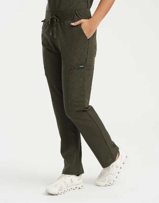 Slim-fit Winter Pants-Women's Concert Pants-Essential Multi-Pocket Scrub Pants - Khaki Green