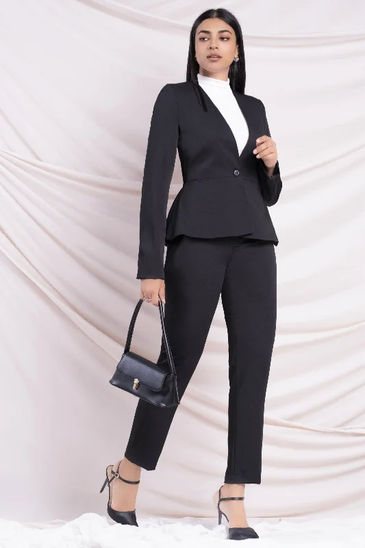 Stylish Black Tweed Blazer-Women's Fashion Jackets-Black Peplum Blazer