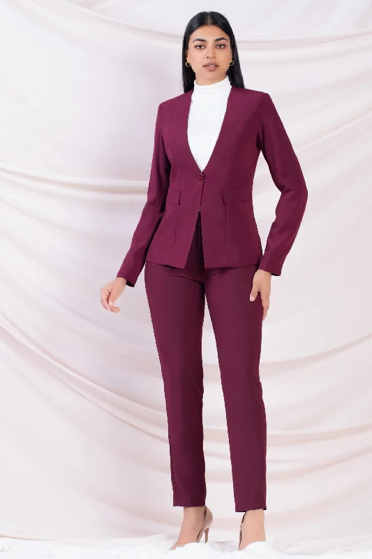 Men’s Wool Checkered Blazer-Women's Fleece Jackets-Maroon Blazer