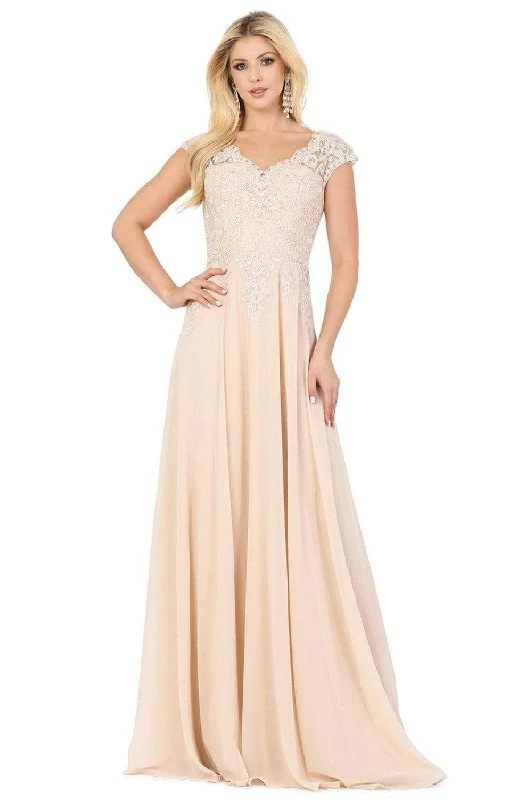 Evening Dress with a Sculpted Bodice -  Women's Lace Evening Dresses-Dancing Queen - Cap Sleeve Floral Lace Prom Dress 4122