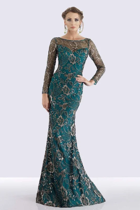 Evening Dress With a Balloon Sleeve -  Women's Purple Evening Dresses-Feriani Couture - 18718 Floral Lace Long Sleeve Sheath Dress