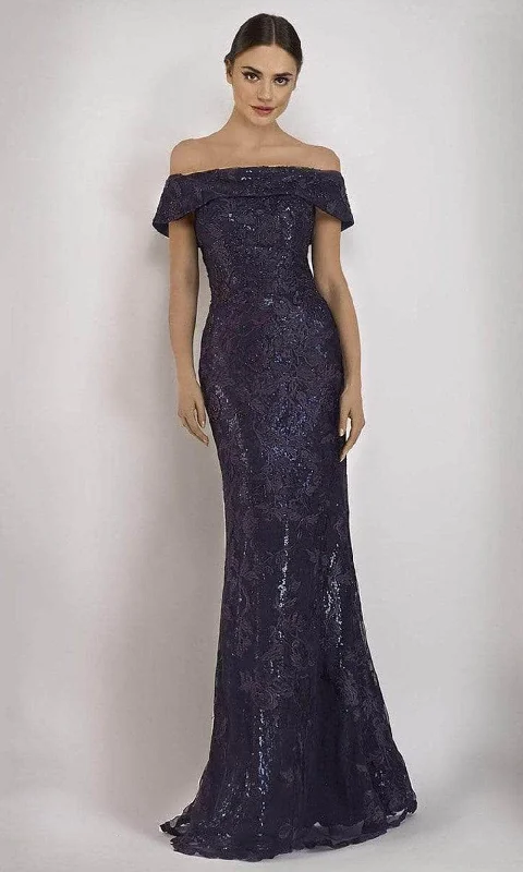 Evening Dress With a Celebrity Vibe -  Women's Peridot Evening Gowns-Janique - W2520 Embellished Off-Shoulder Trumpet Dress