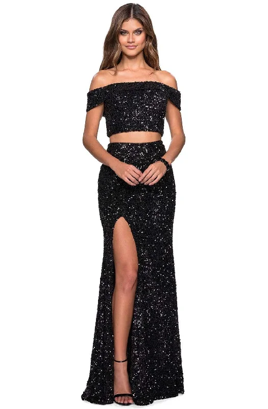 Evening Dress for Slim Women -  Women's Couture Evening Gowns-La Femme - 27020 Two Piece Off-Shoulder Sequined Gown