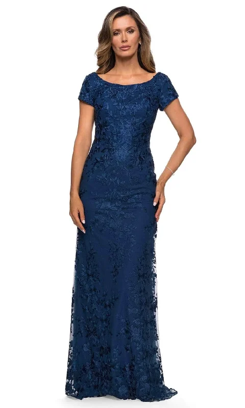 Evening Dress with Pleats -  Women's Mermaid Evening Dresses-La Femme - Scoop Embroidered Formal Dress 27842SC