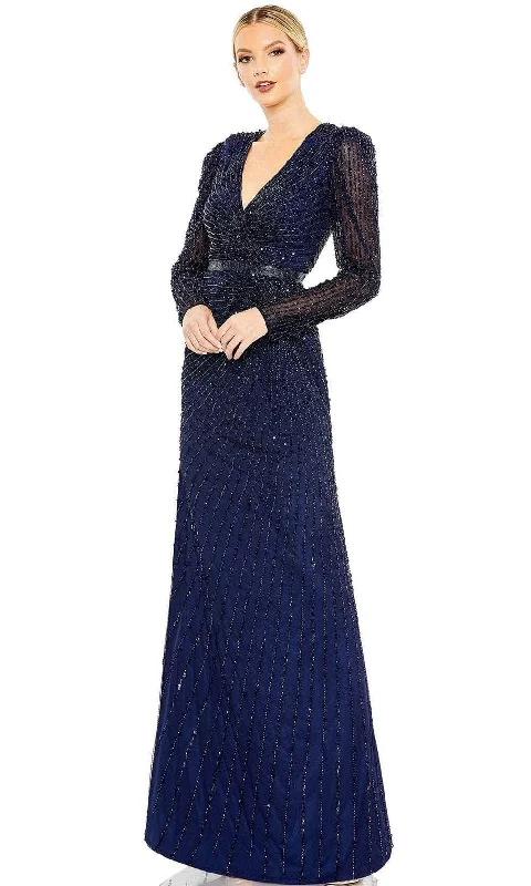 Evening Dress with Built-in Bra -  Women's Onyx Colored Evening Dresses-Mac Duggal 5715 - V-Neck Sequined Evening Dress