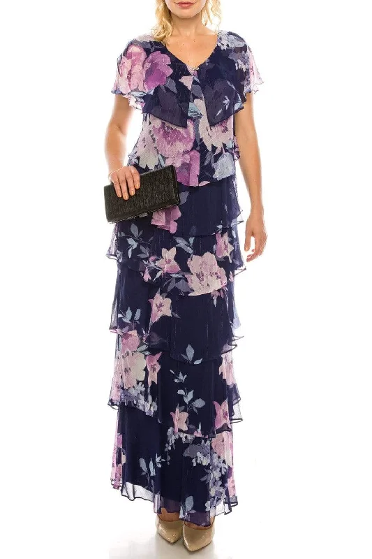 Evening Dress with Dramatic Train -  Women's Green Evening Gowns-SLNY - 9171432 Floral Print V-neck Sheath Dress