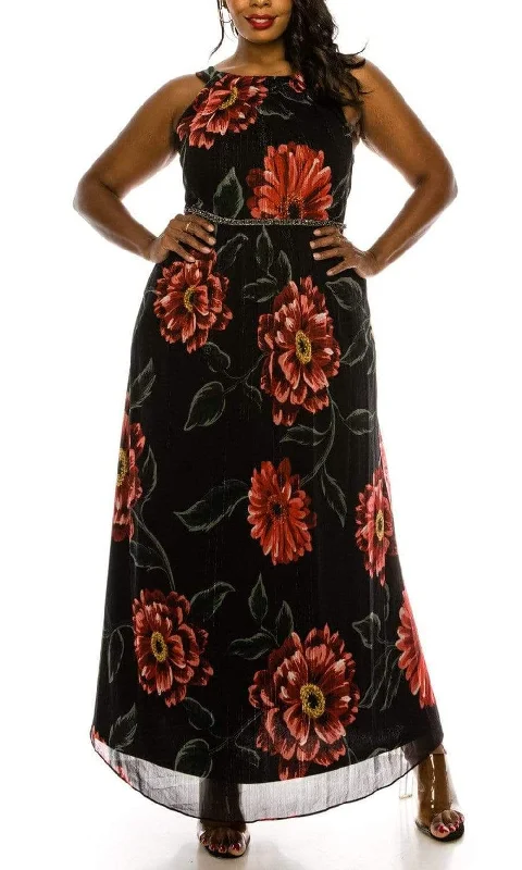 Evening Dress with Cutouts -  Women's Feather Evening Gowns-SLNY - 9471488 Floral Bateau Evening Dress